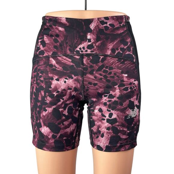 New Balance Printed Impact Run Purple Black Activewear Running Biker Shorts Sz S - Picture 1 of 6
